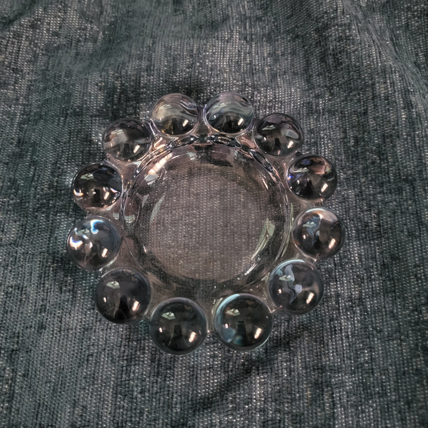 Clear Glass Ashtray with Bubble Embellishments