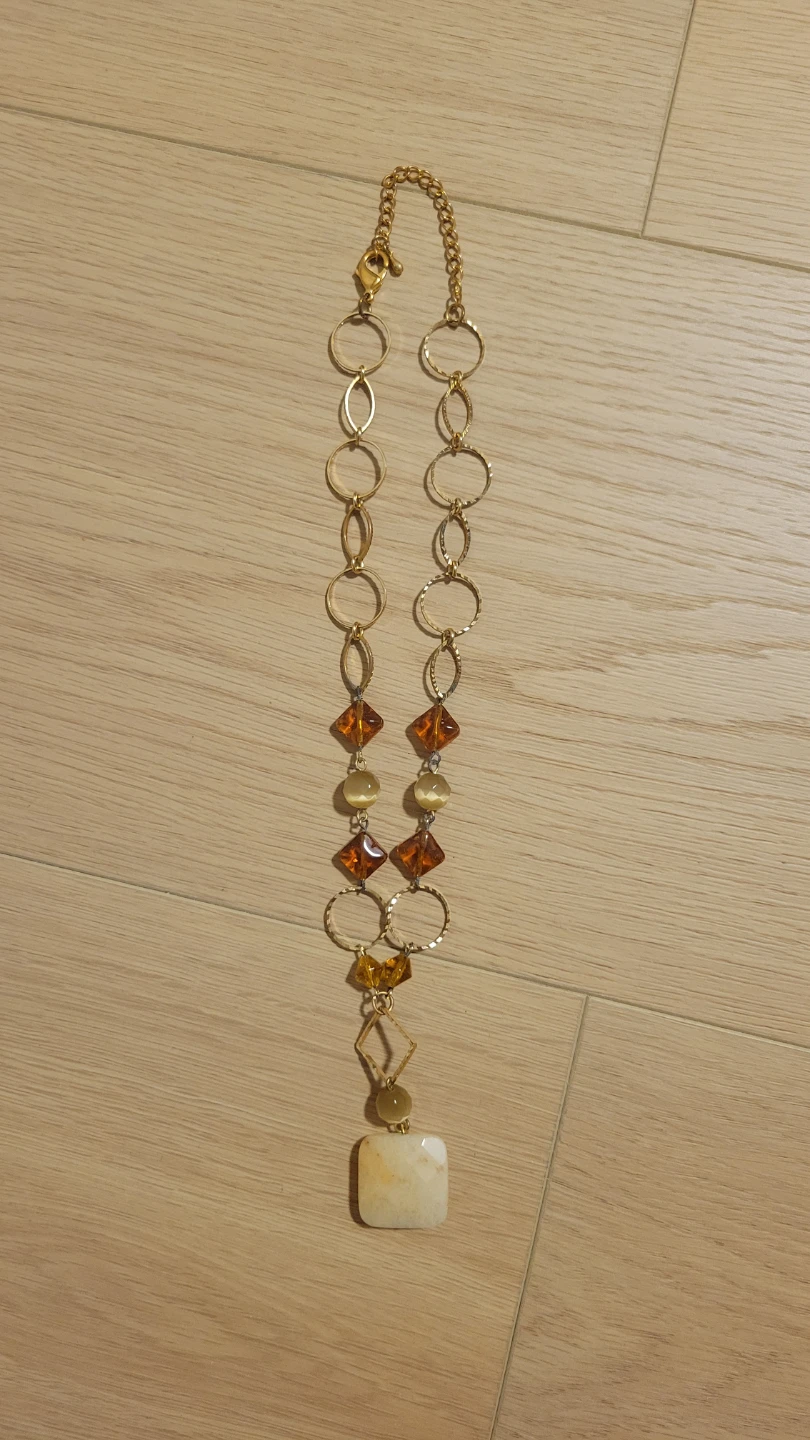 Gold-tone Necklace with Amber and Cream Beads