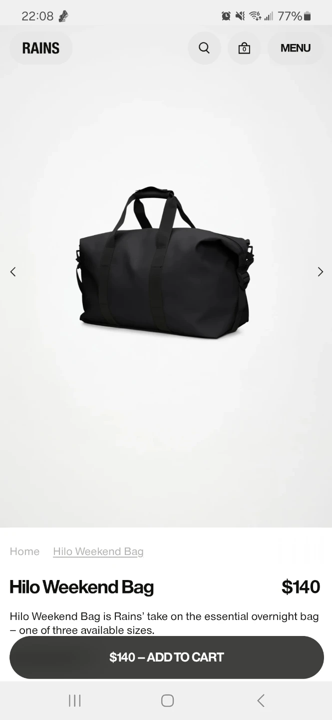 Rains Black Hilo Weekend Waterproof Duffel Travel Bag (New) - photo 2