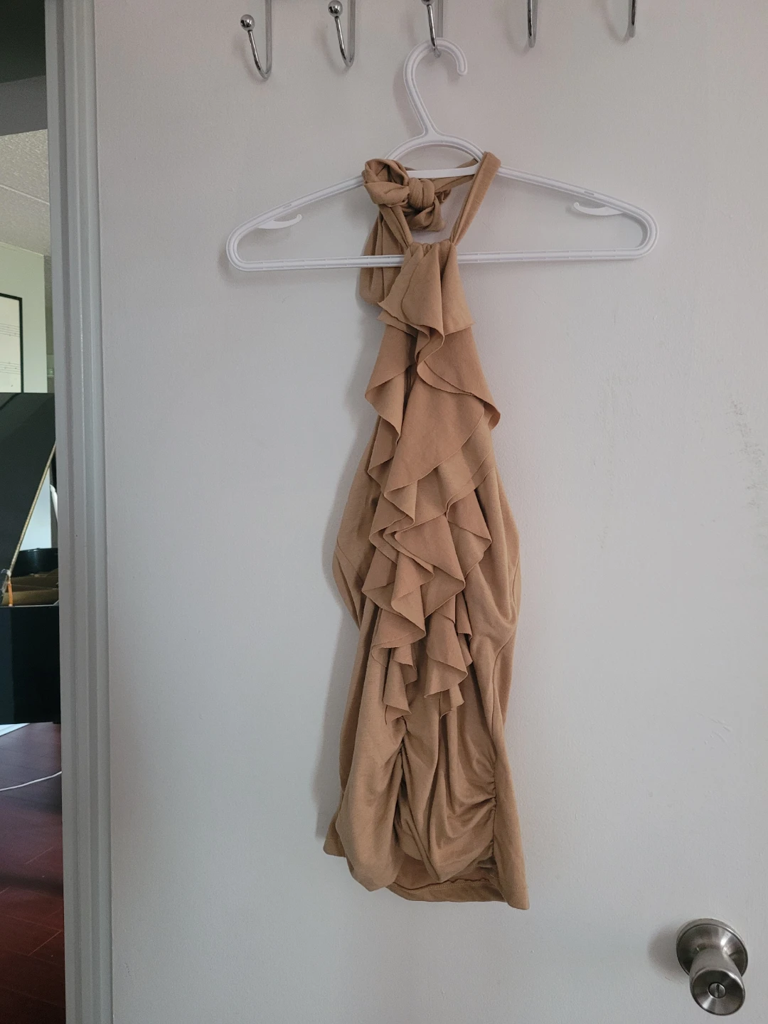 Tan Halter Neck Ruffle Top