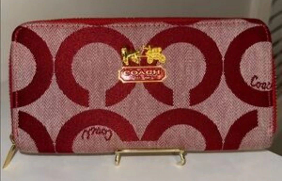 Coach Zip Around Wallet - Red Monogram