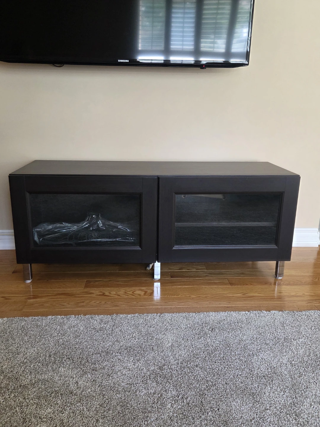 Dark Wood Media Console with Glass Doors
