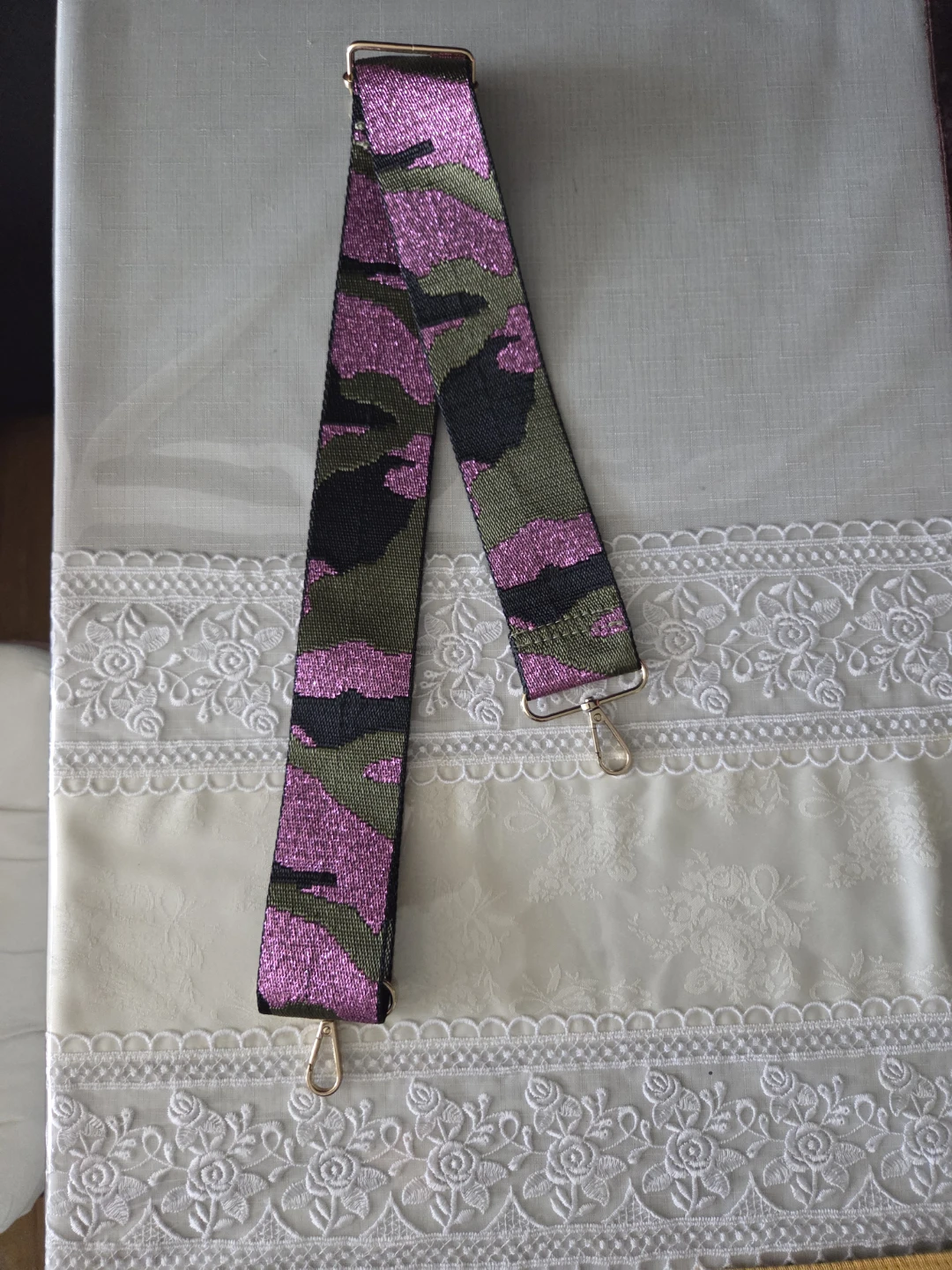 Camouflage Guitar Strap with Pink Accents