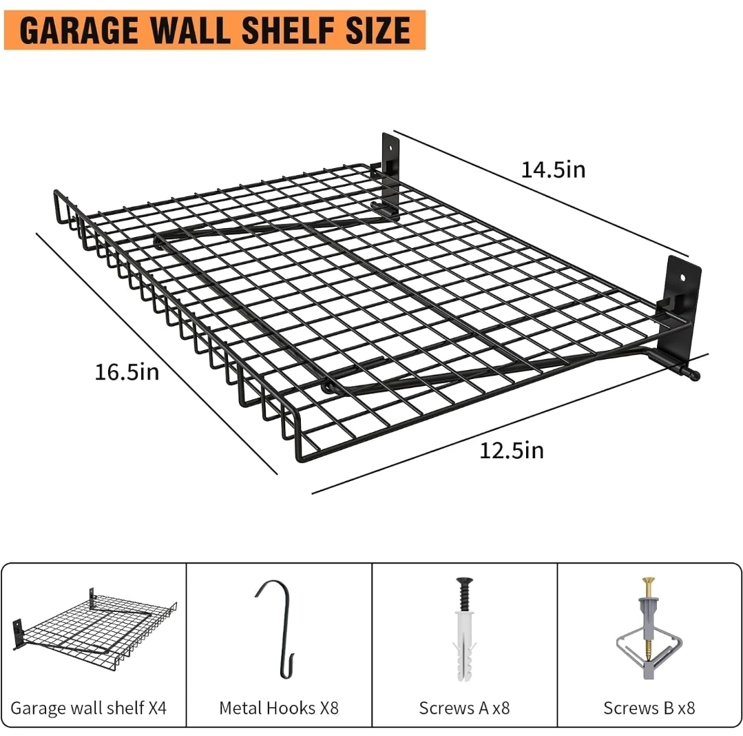 4 Pack Garage Wall Mounted Shelves with 8 Hooks - photo 3