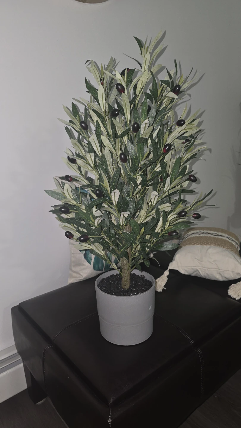 Artificial Olive Tree with Olives in Grey Pot