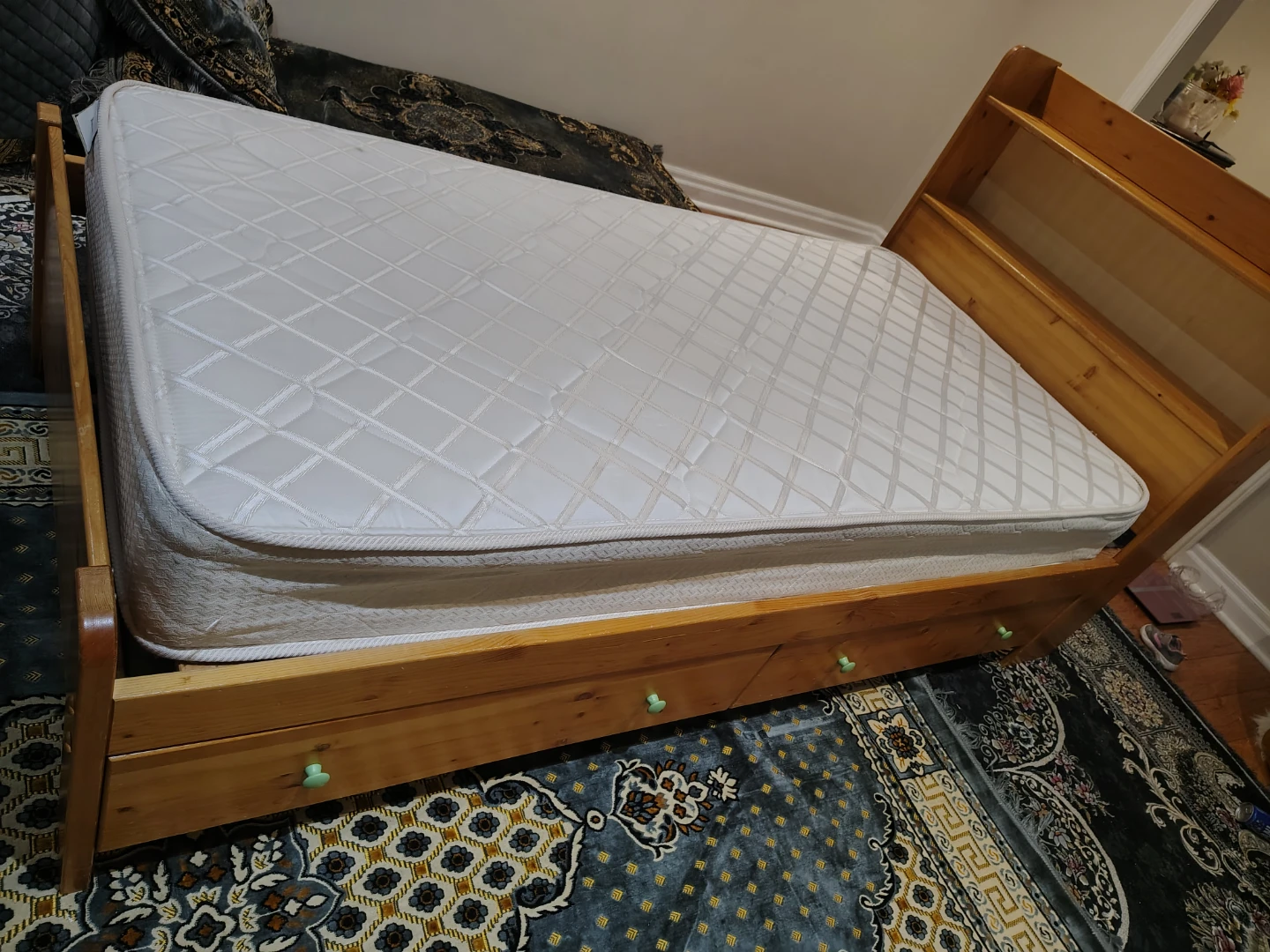 Wooden single Bed Frame with Storage Drawers and Mattress - photo 2