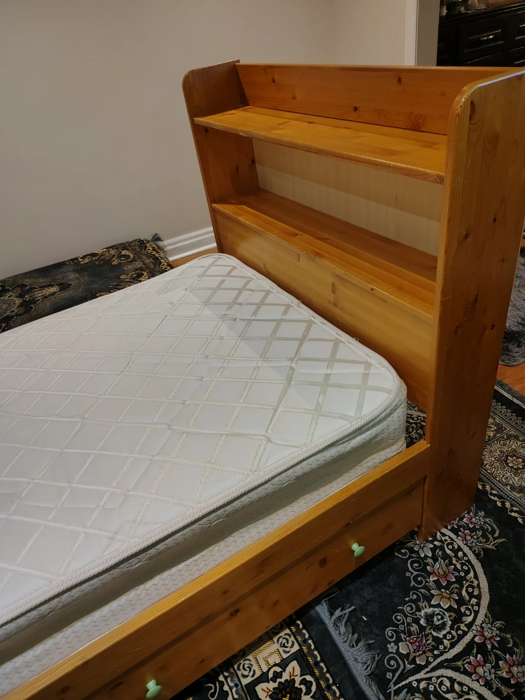 Wooden single Bed Frame with Storage Drawers and Mattress - photo 3