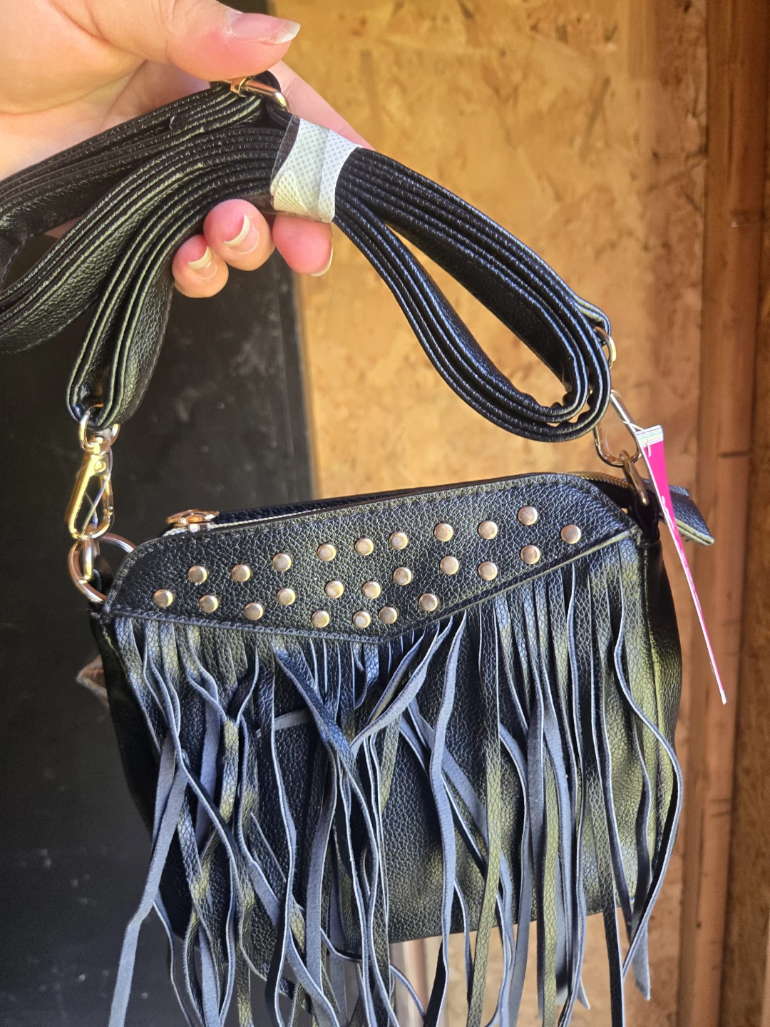 Justice Black Faux Leather Fringe Crossbody Bag