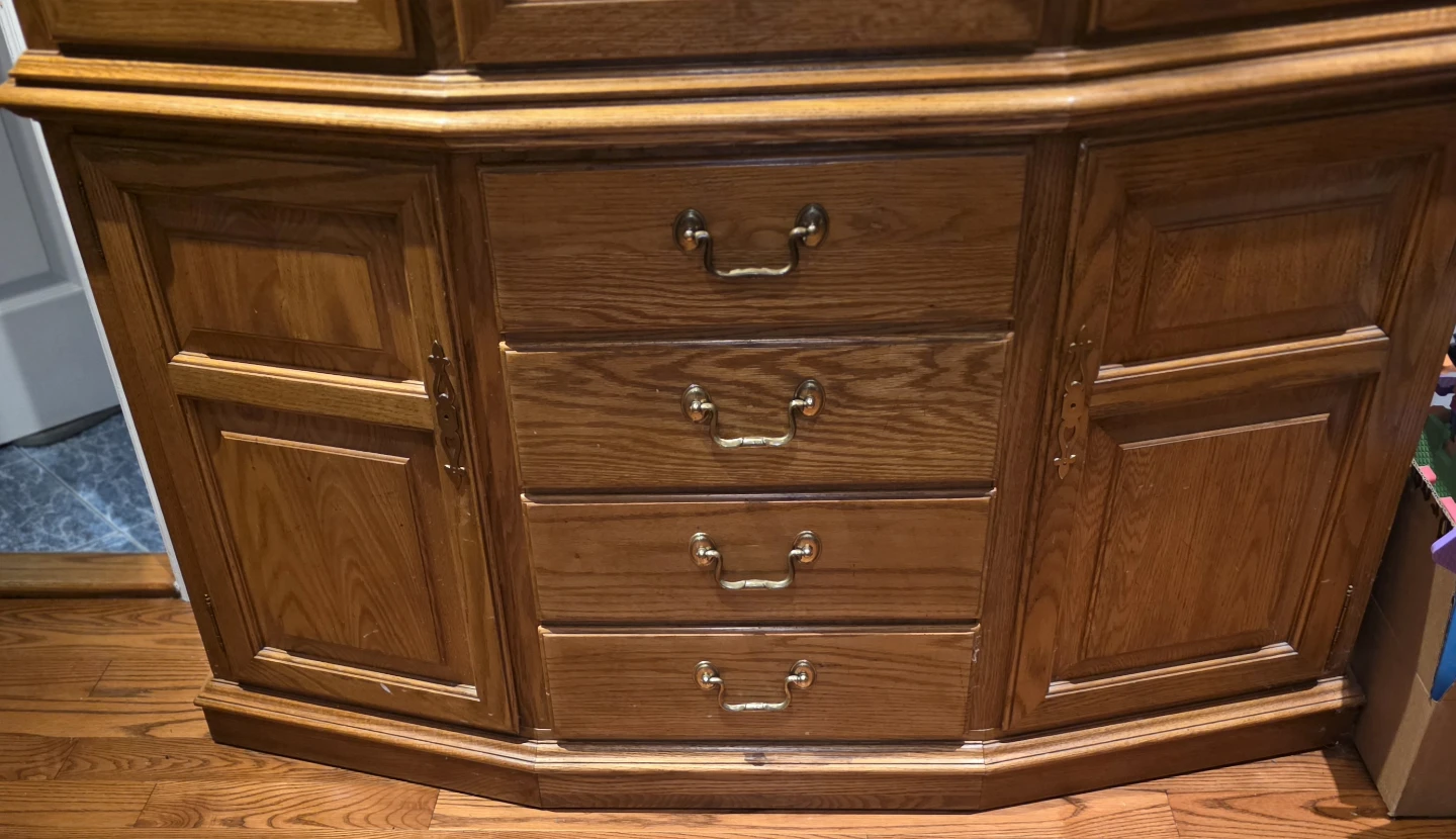 Wooden OakCabinet with Glass Doors and Drawers - photo 5