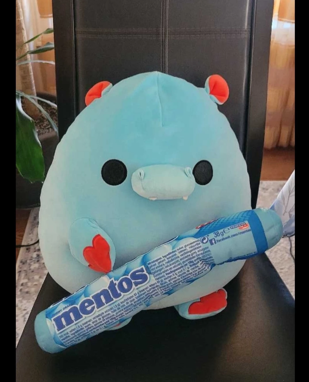 Blue Plush Toy with Mentos Candy