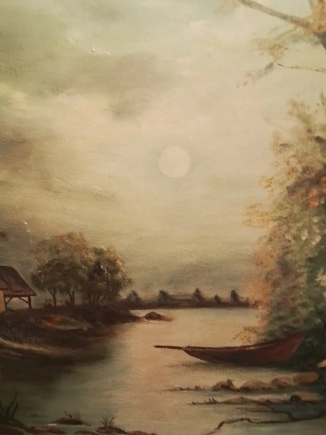 Framed Oil Painting of a Moonlit Landscape - photo 4