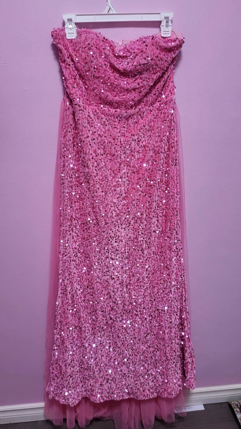 Pink Sequin Strapless Gown with Tulle Skirt