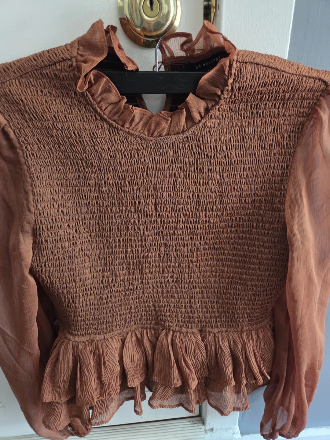 En Saison Brown Smocked Top - Size M