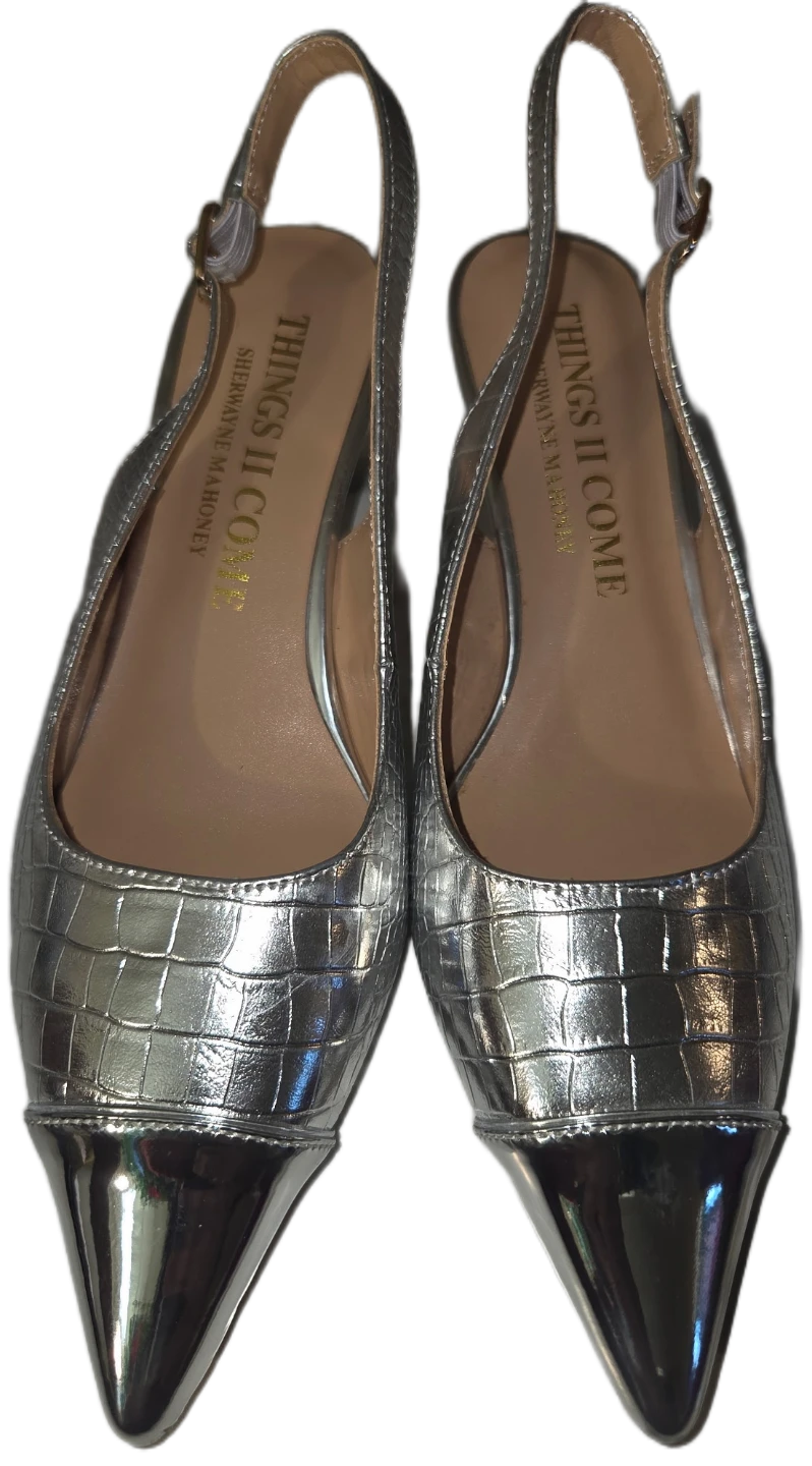 THINGS II COME Sherwayne Mahoney Silver Croc Sling⚽️back ⚽️Heels