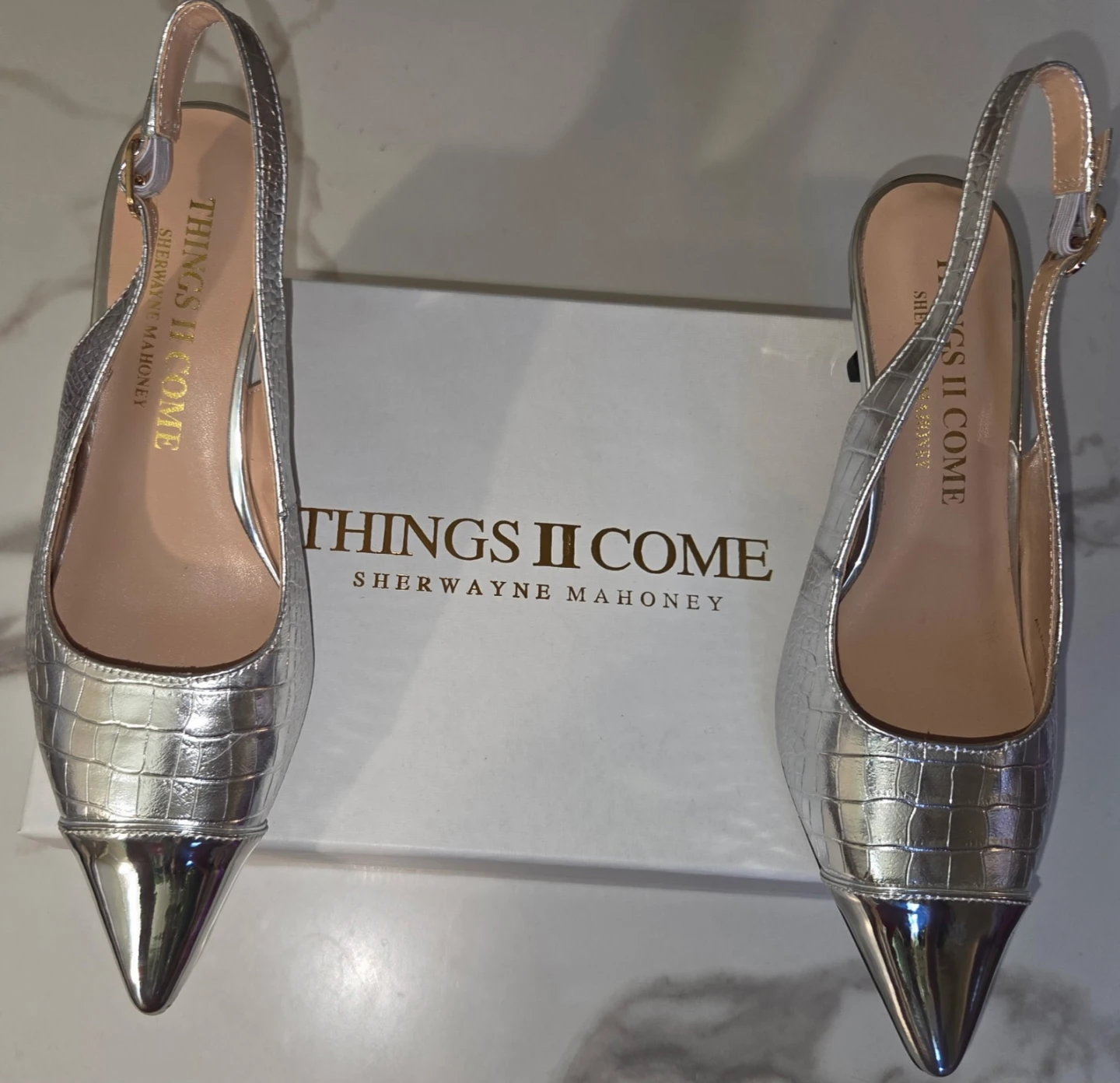 THINGS II COME Sherwayne Mahoney Silver Croc Sling⚽️back ⚽️Heels - photo 2