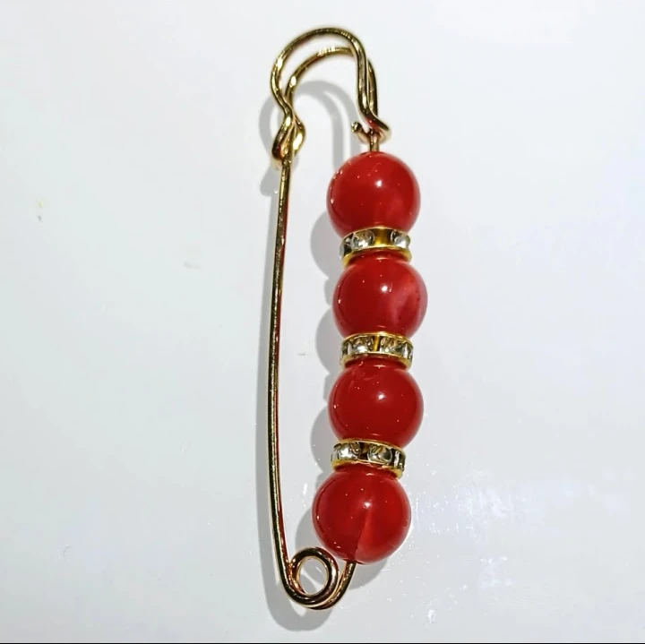 Red Beaded Safety Pin Brooch ⚽