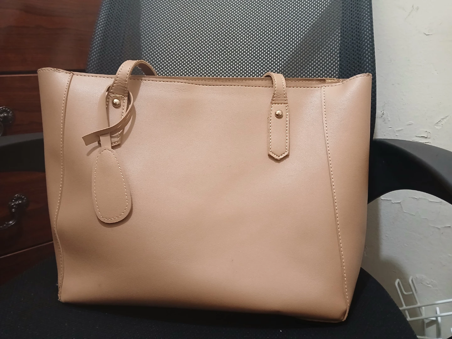 Tan Faux Leather Tote Bag - photo 2