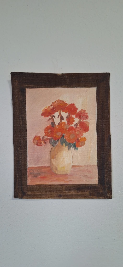 Oil Painting of Orange Flowers in a Vase - photo 2