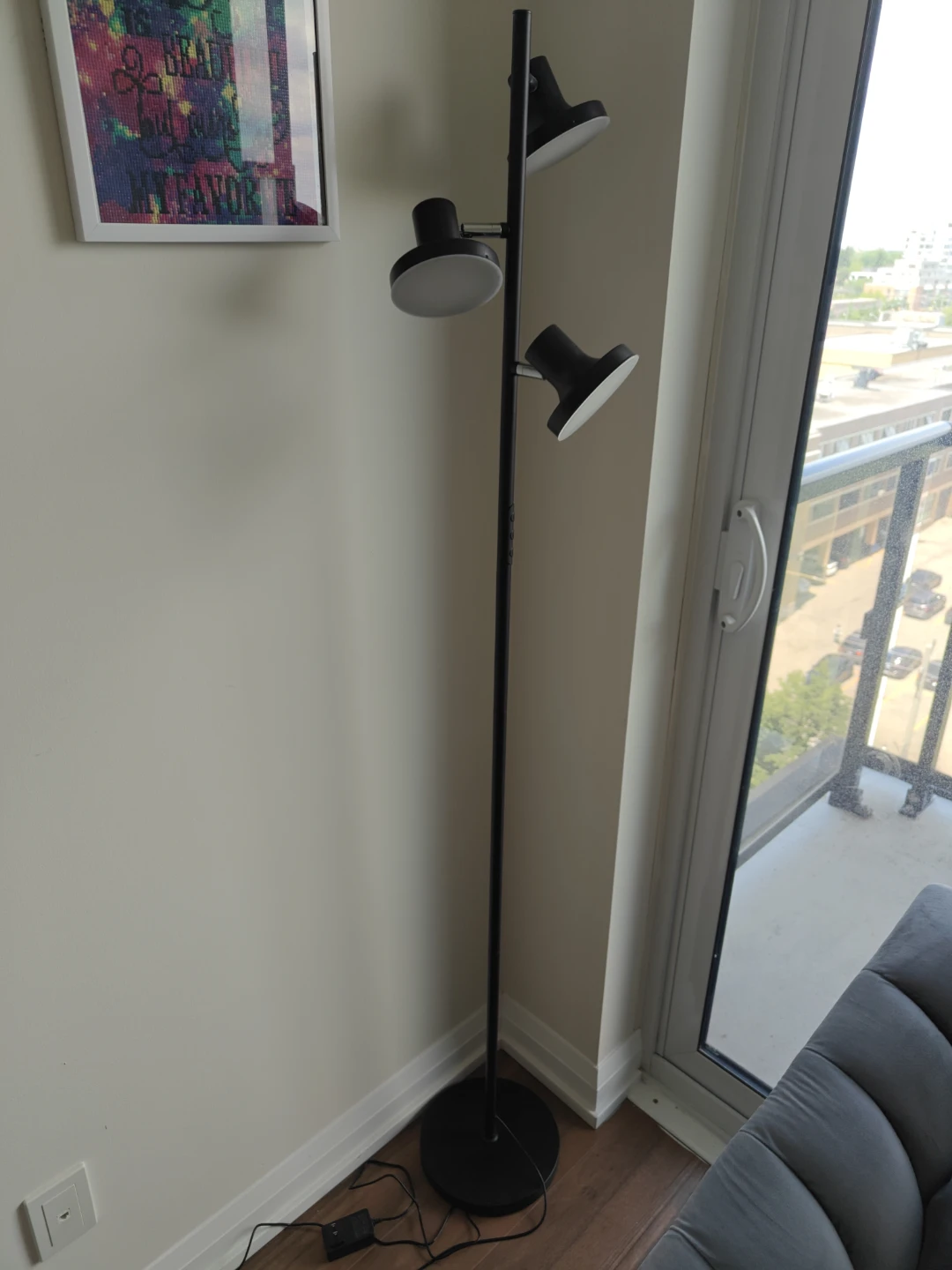 Black 3-Head Floor Lamp with Remote