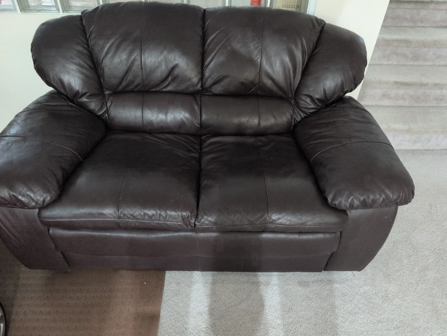 Dark Brown Leather Loveseat