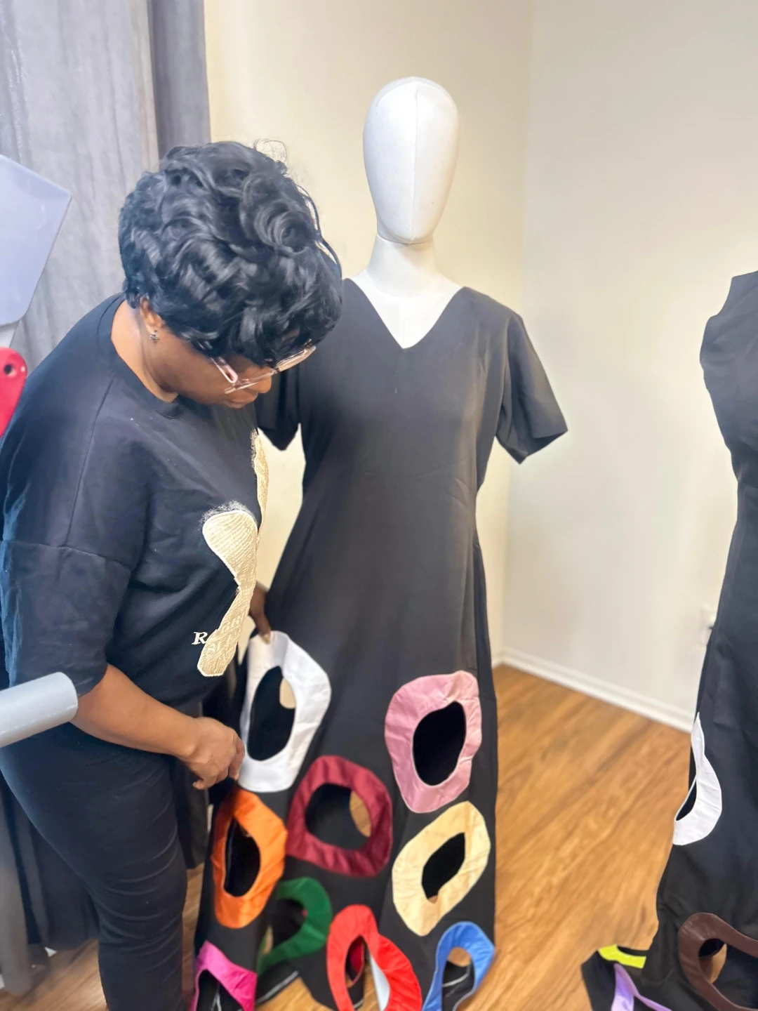 Black Dress with Colourful Circle Cutouts