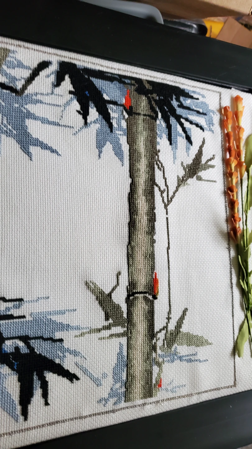 Framed Winter Bamboo 16 x28 1 of a kindCross-Stitch Art - photo 3