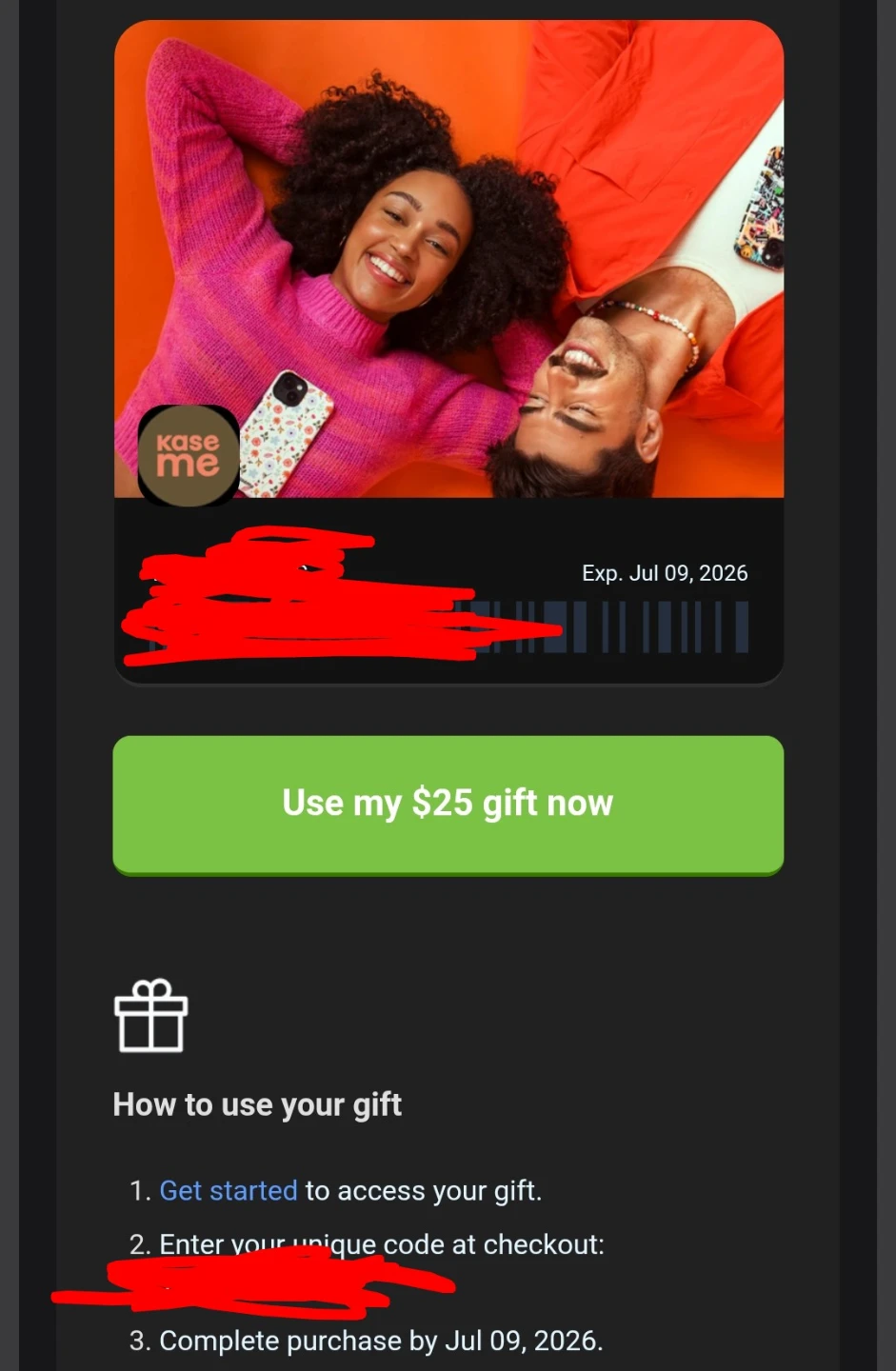 Kase Me $25 promo code