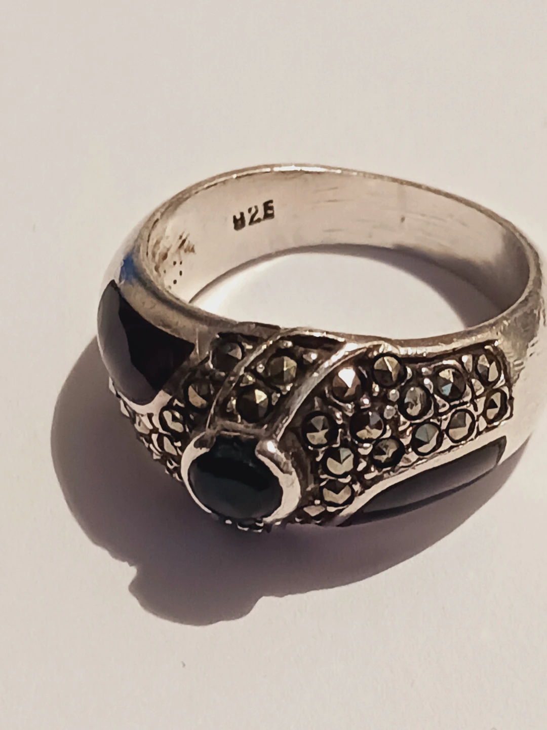 Sterling Silver 925 Marcasite Black Onyx Ring.7. - photo 3