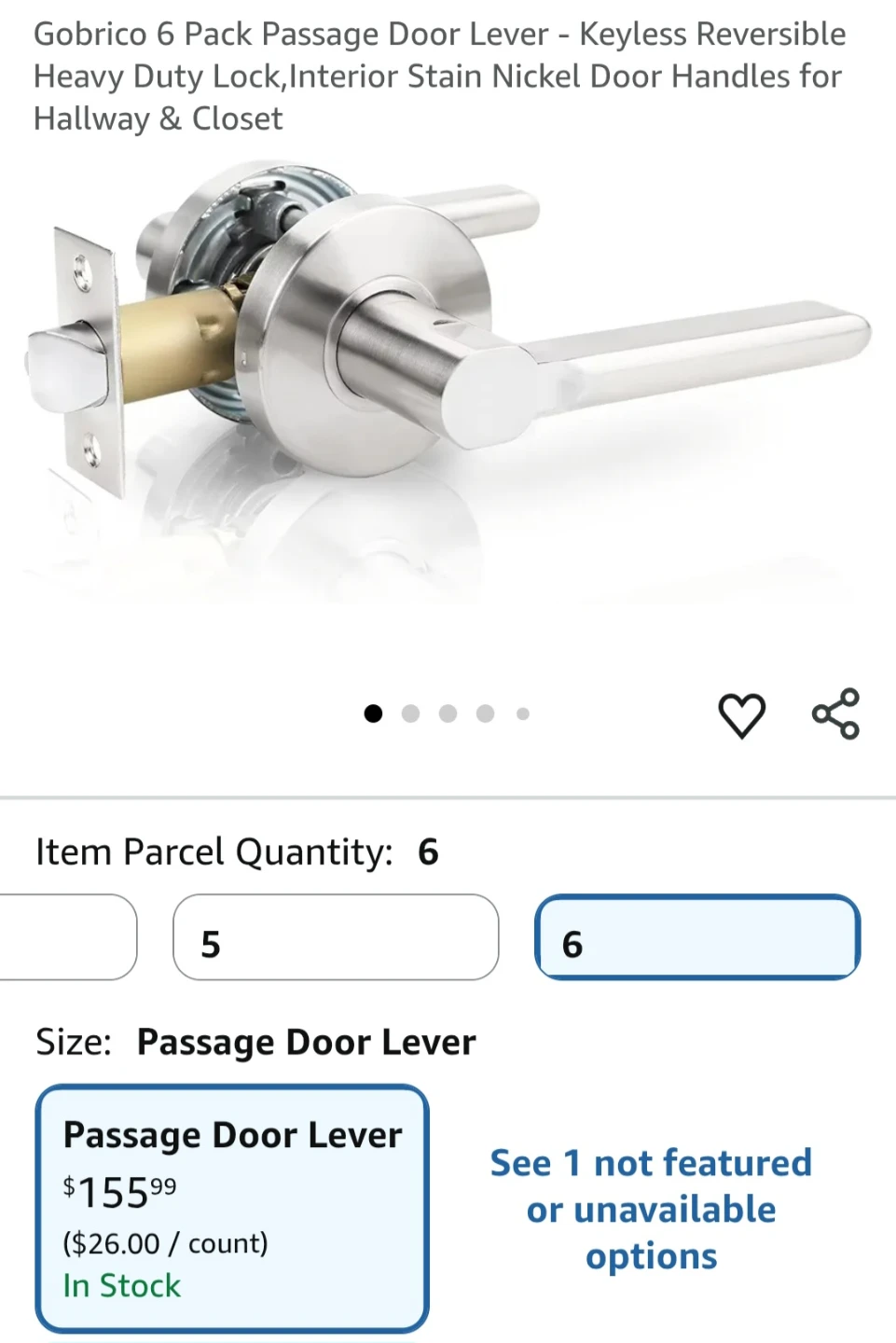 Gobrido 6 Pack Passage Door Lever Set