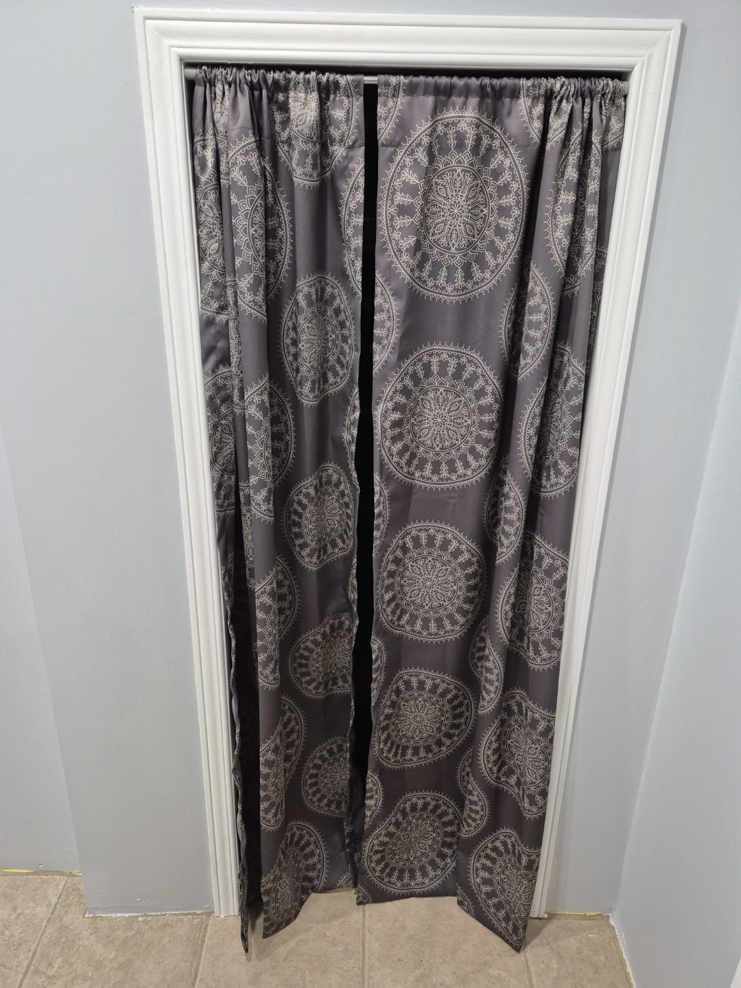 Grey Mandala Pattern Doorway Curtain