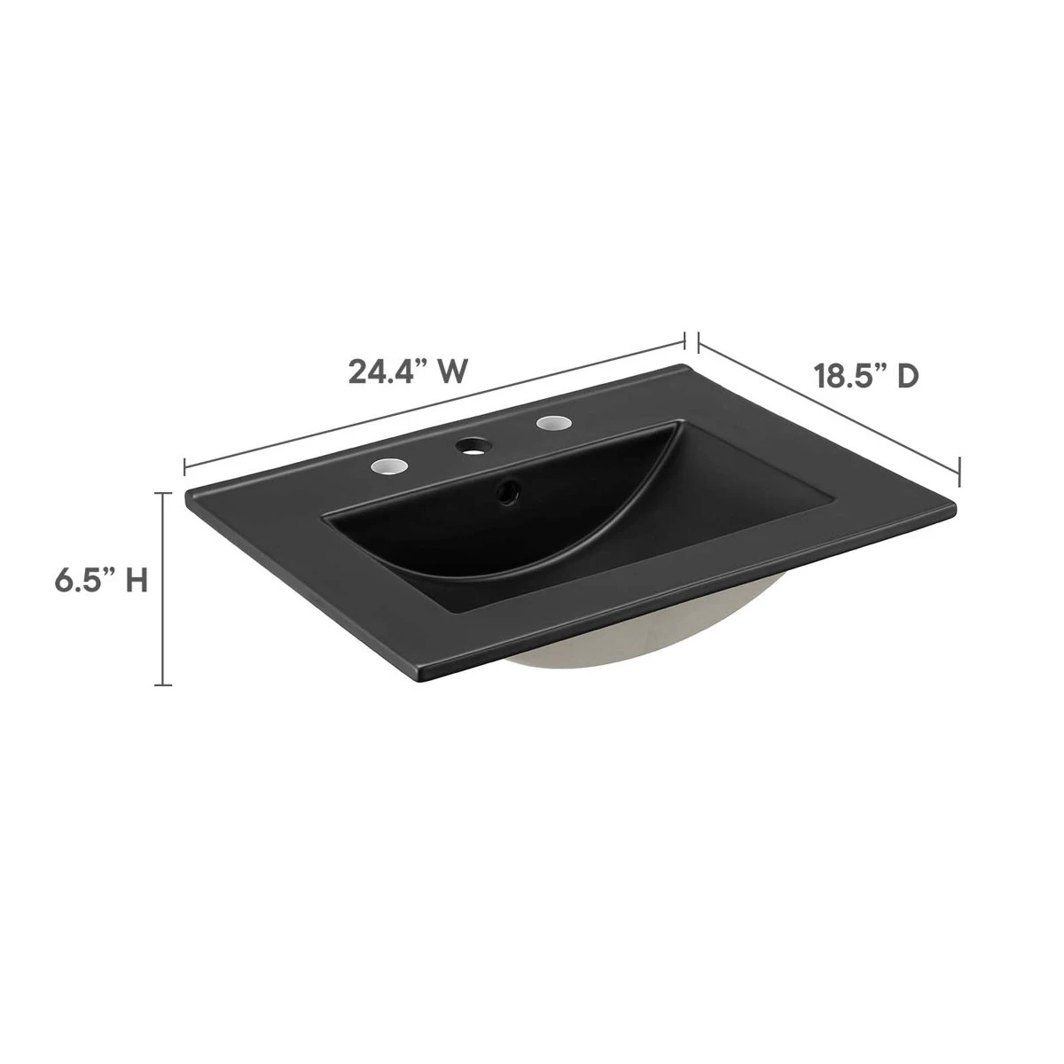 24” Black Bathroom Sink – Modern Ceramic Vanity Sink – NEW - photo 3