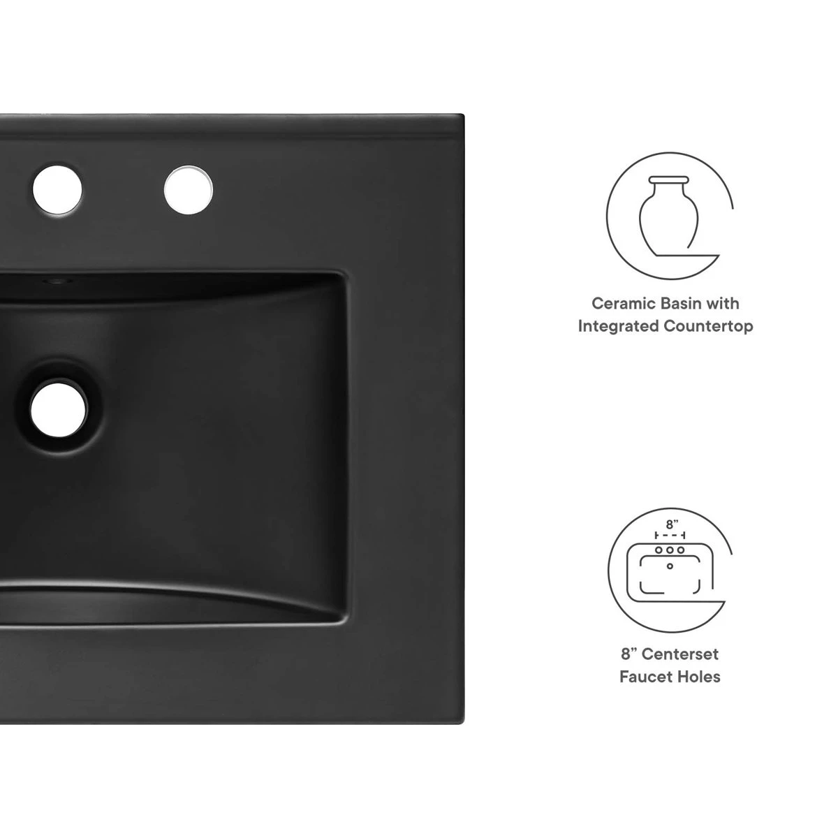 24” Black Bathroom Sink – Modern Ceramic Vanity Sink – NEW - photo 4