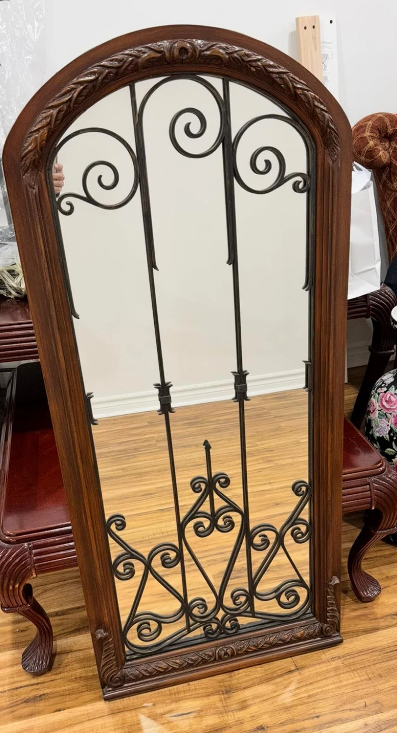Ornate Carved Wood and Metal Mirror