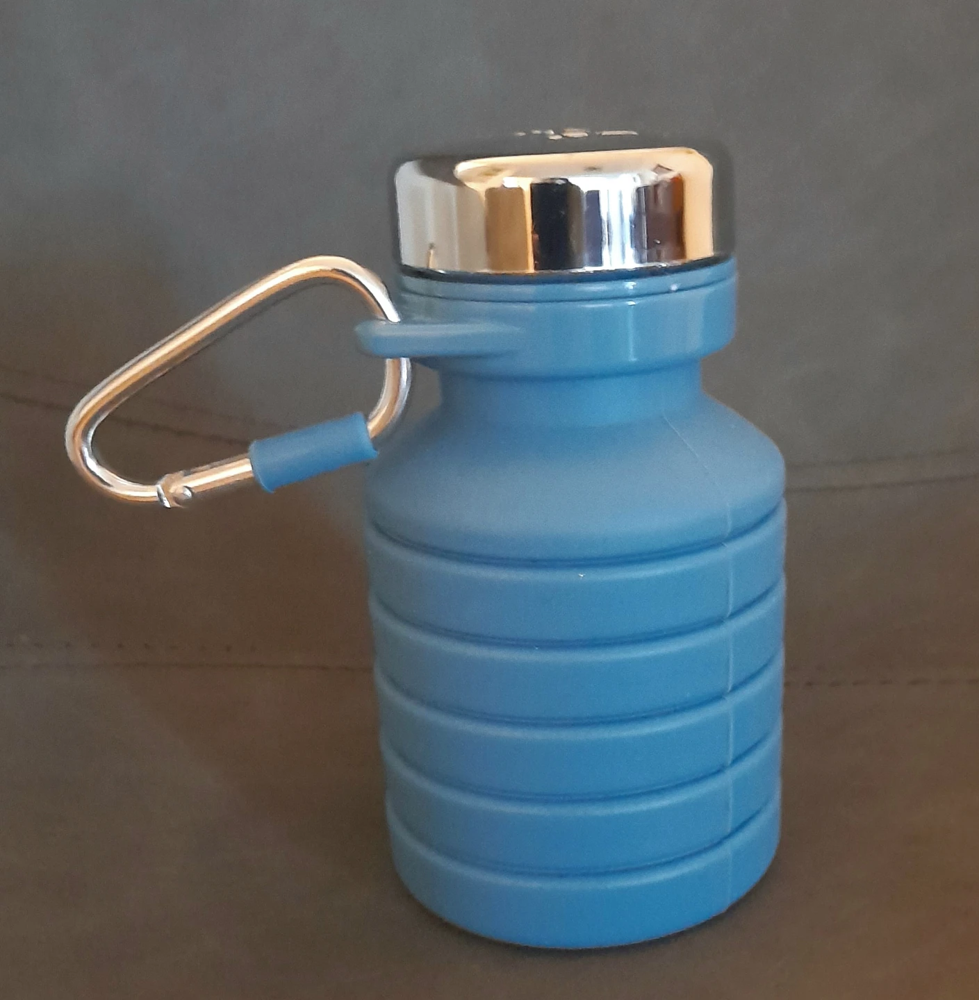 Blue Collapsible Water Bottle with Carabiner