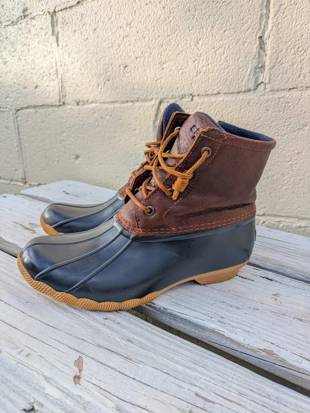 Sperry Duck Boots - Brown Leather & Navy Rubber - photo 3