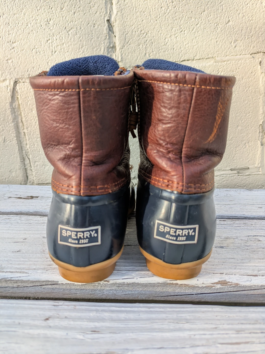 Sperry Duck Boots - Brown Leather & Navy Rubber - photo 4