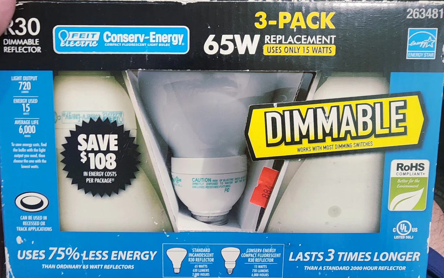 Feit Electric 3-Pack R30 Dimmable Reflector Light Bulbs