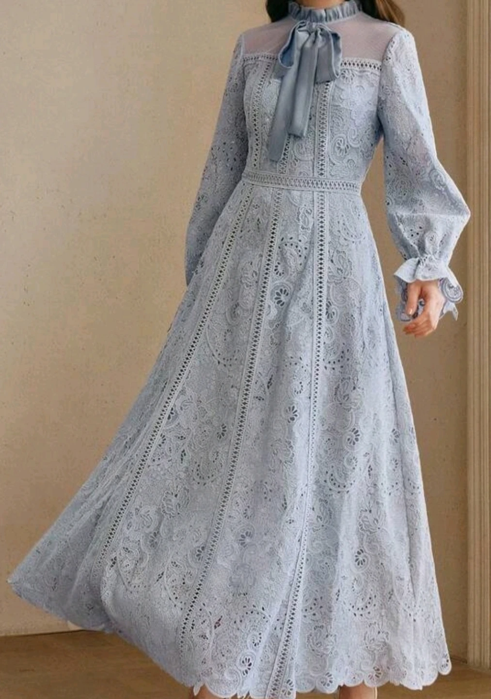 Light Blue Lace Maxi Dress with Bow - photo 2