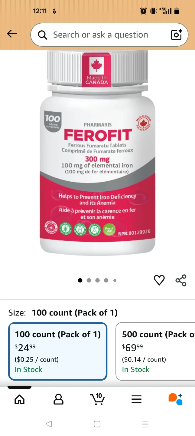 PHARMARIS FEROFIT 100 Count Ferrous Fumarate Tablets