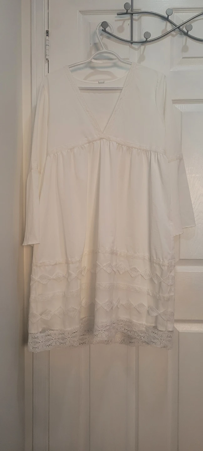 White Lace Trim Mini Dress