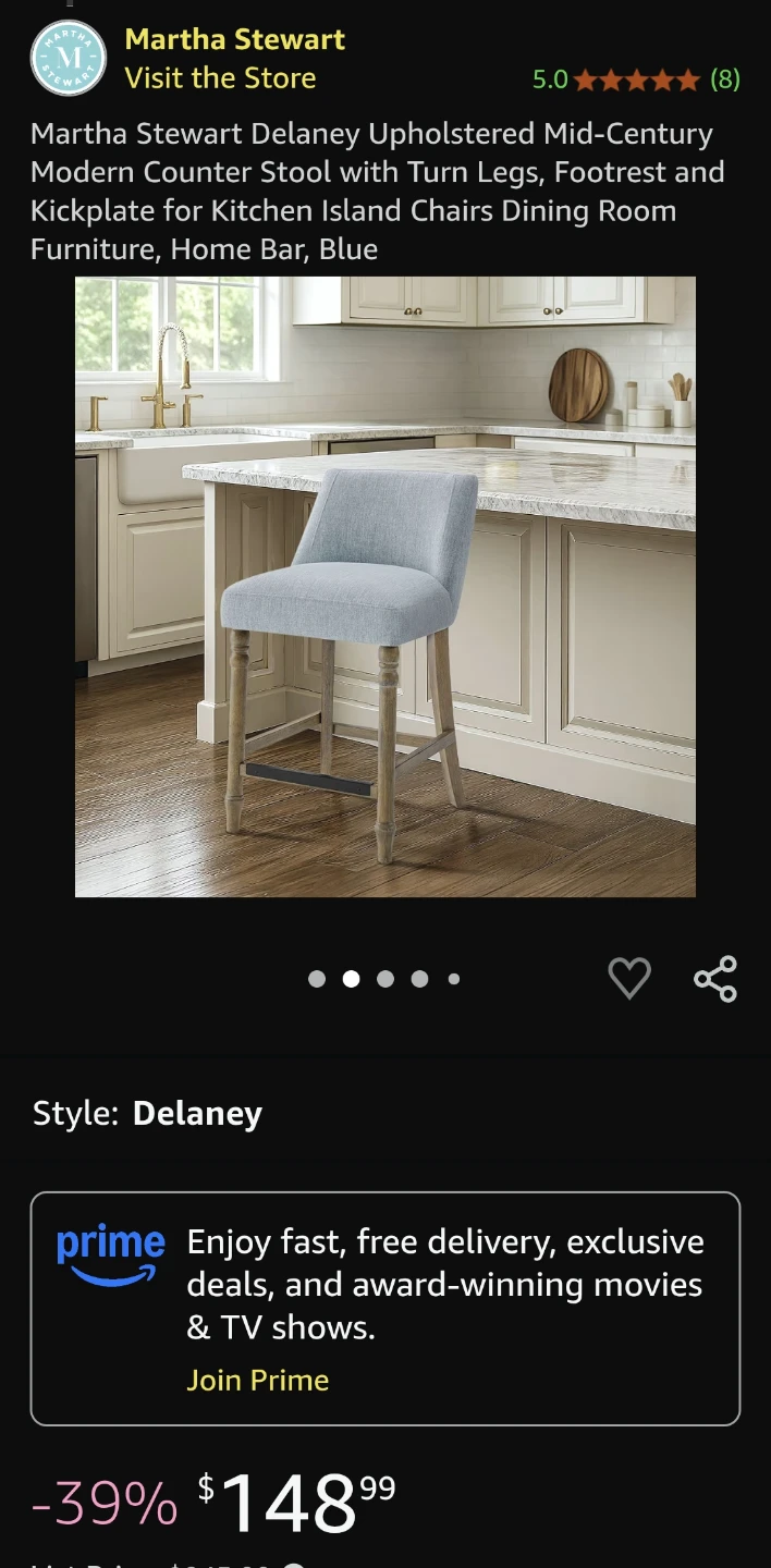 (3) Martha Stewart Delaney Counter Stool Blue