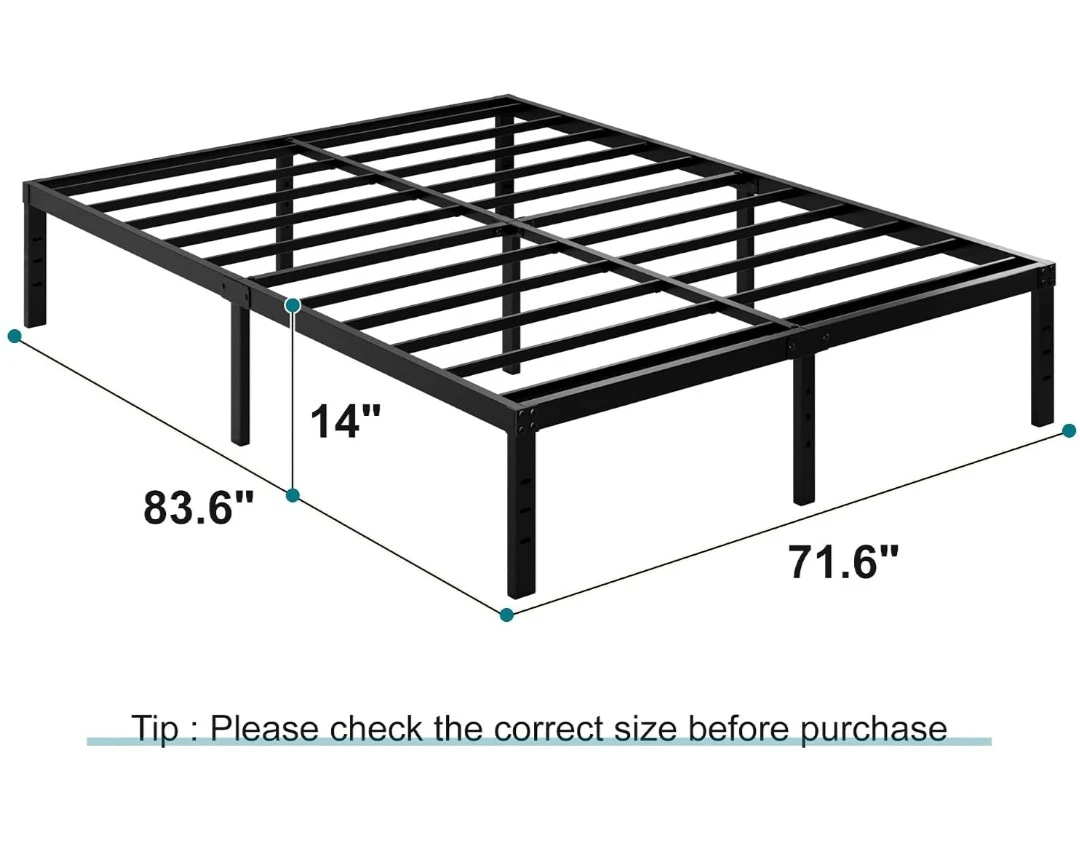 Queen 14" Metal Bed Frame + Memory Foam Mattress