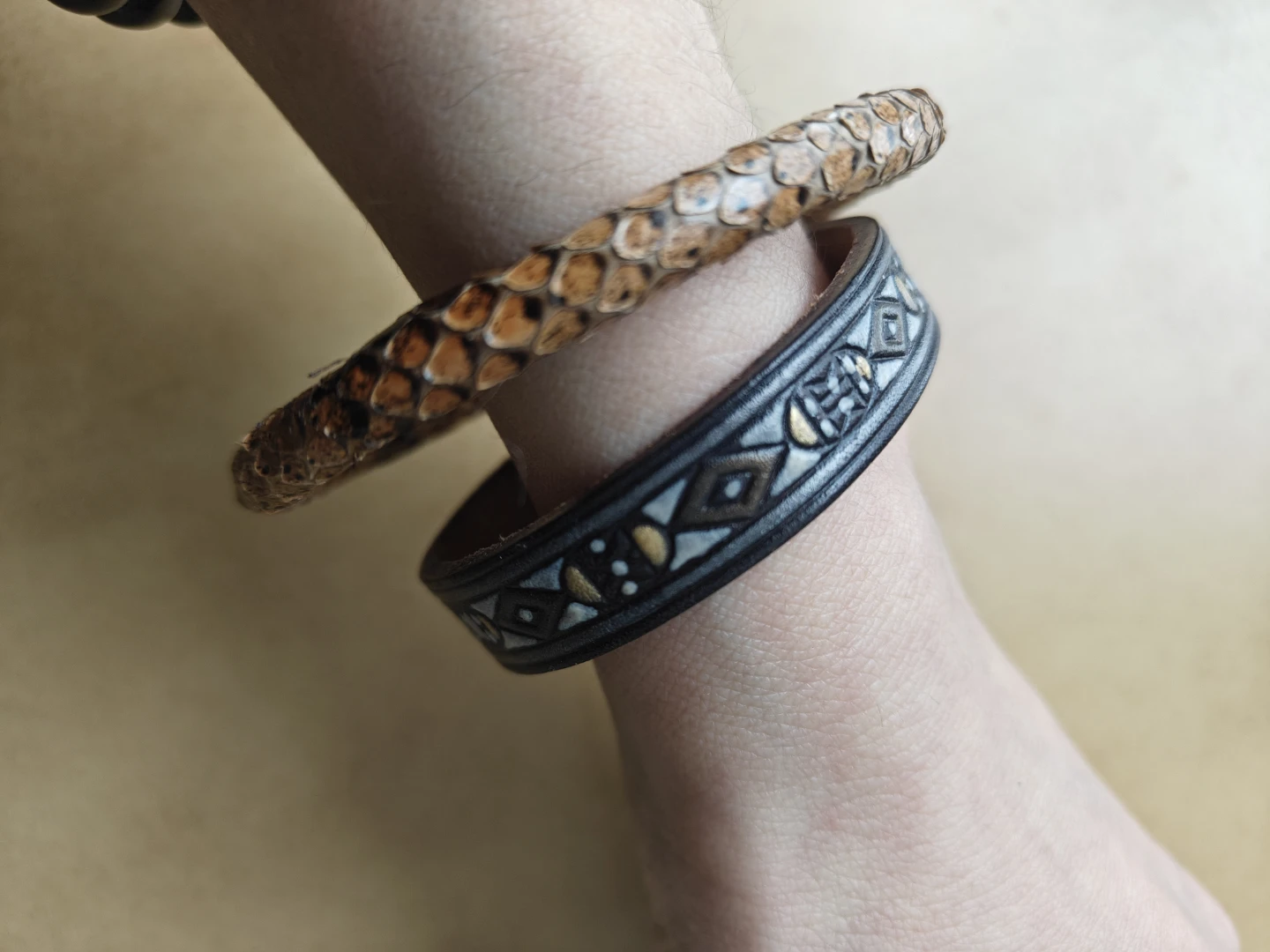 Leather & Snakeskin Cuff Bracelets - photo 2