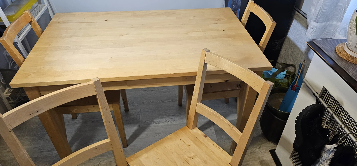 Solid wood dining table with 4 chairs