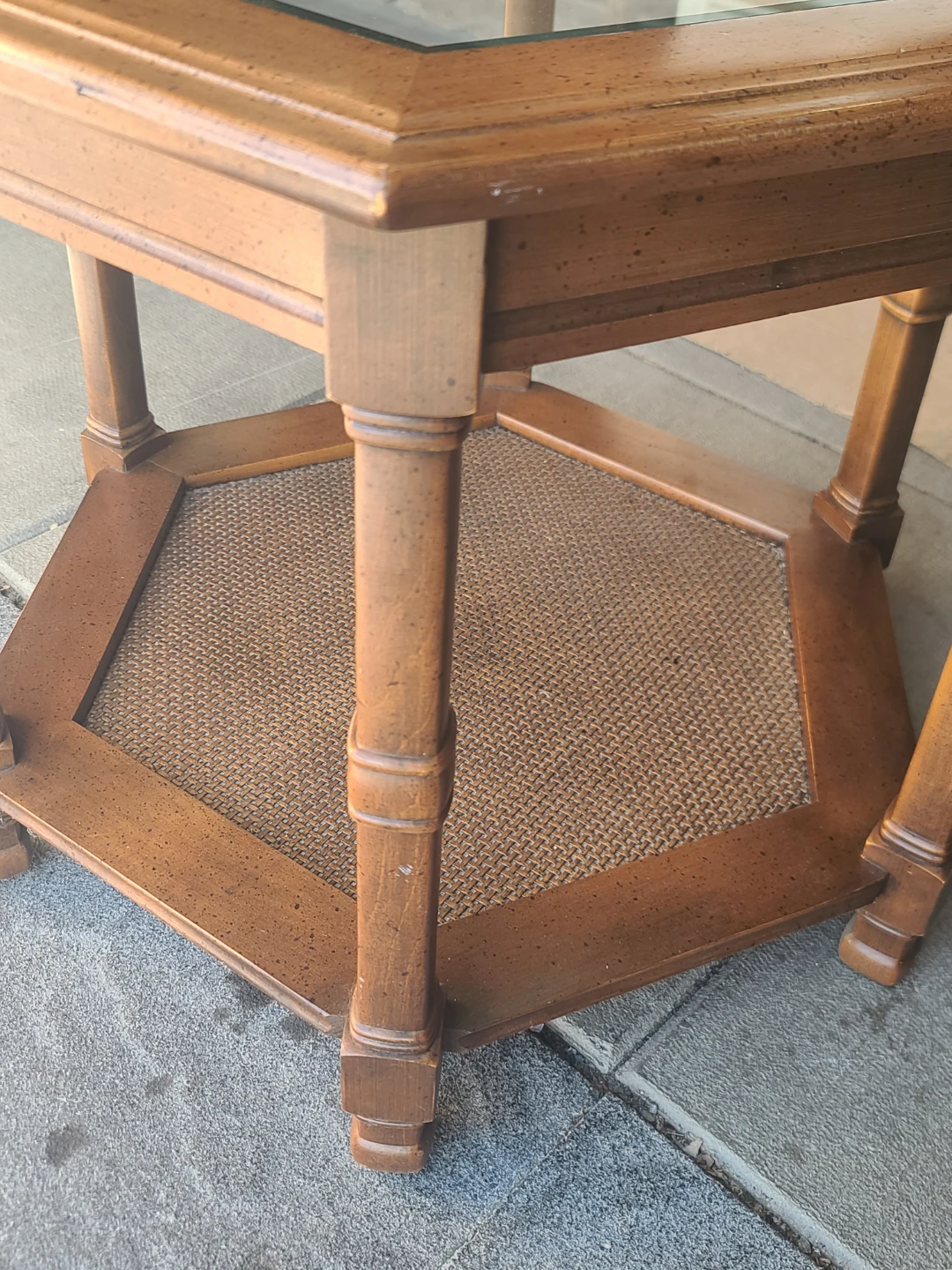 Hexagonal Wood Side Table with Glass Top - photo 4