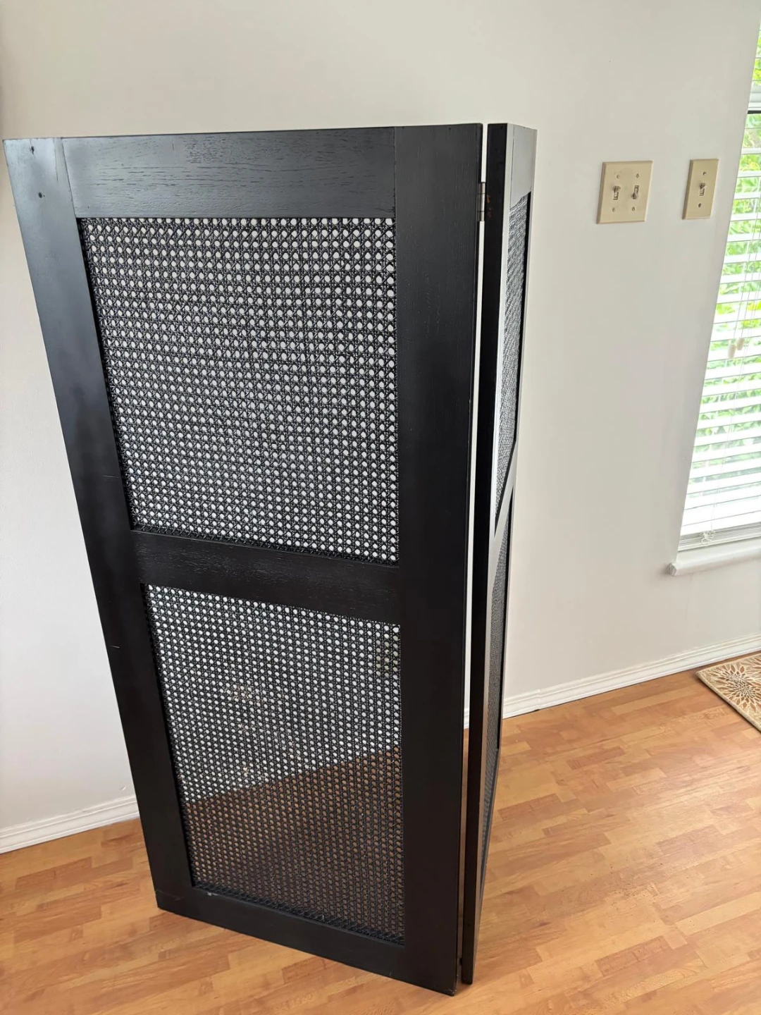 Black Wood Cane Room Divider Screen