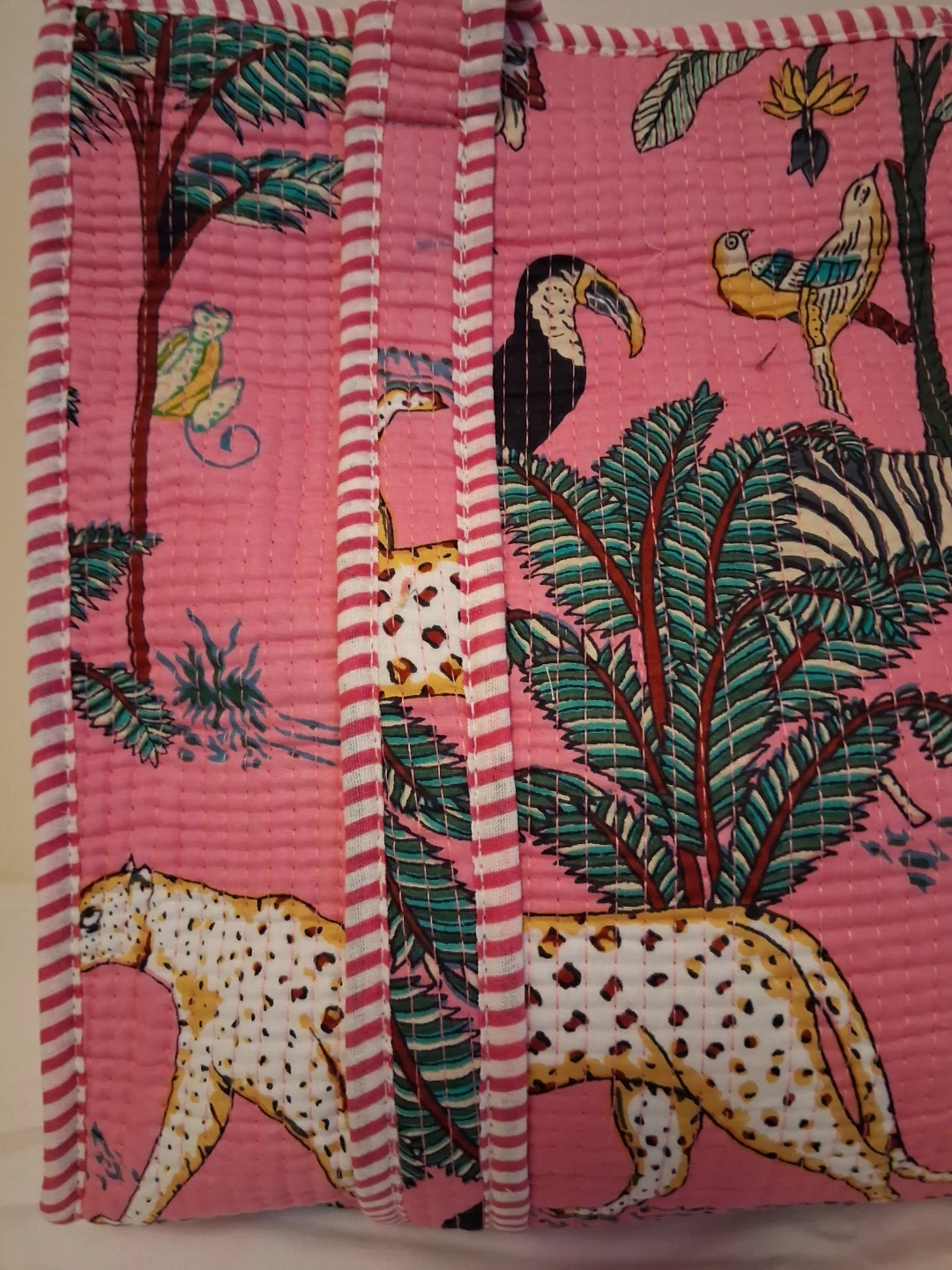 Pink Quilted Tote Bag with Tropical Animal Print - photo 2