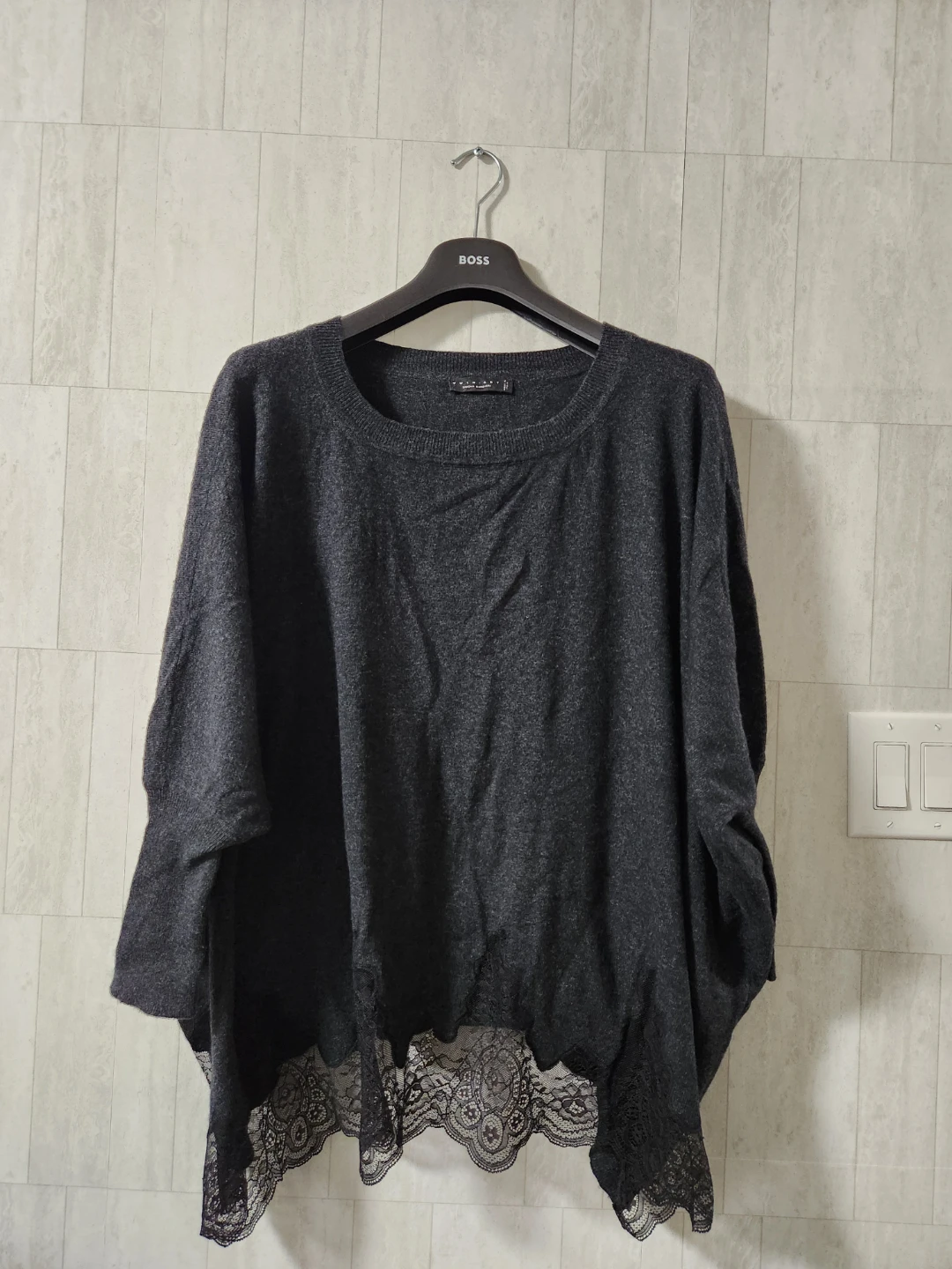 Dark Grey Sweater with Lace Hem - photo 2