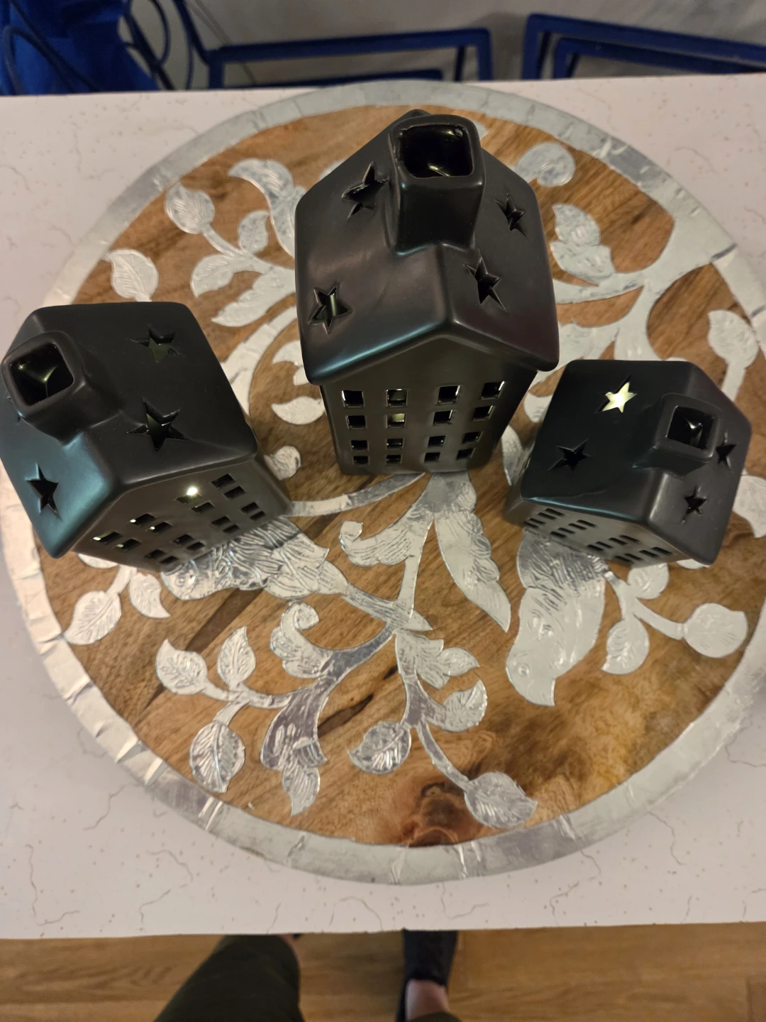 Set of 3 Black Ceramic House Lanterns - photo 2