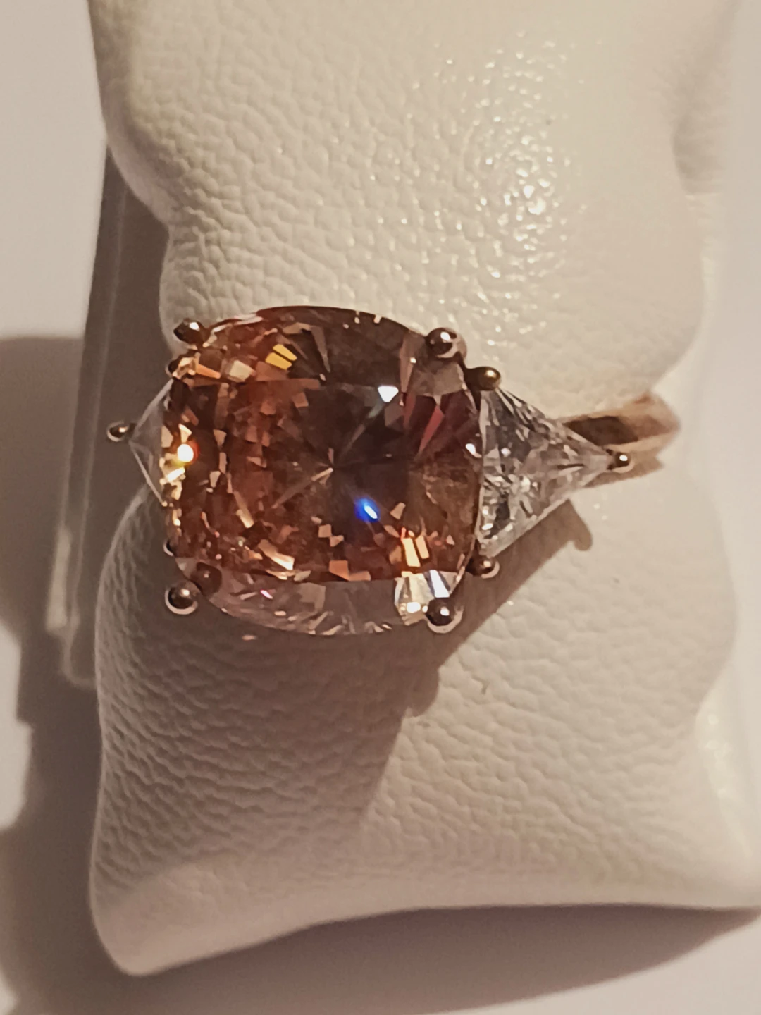 Gold Overlay Sterling Silver 925 Champagne Stone Ring.7.